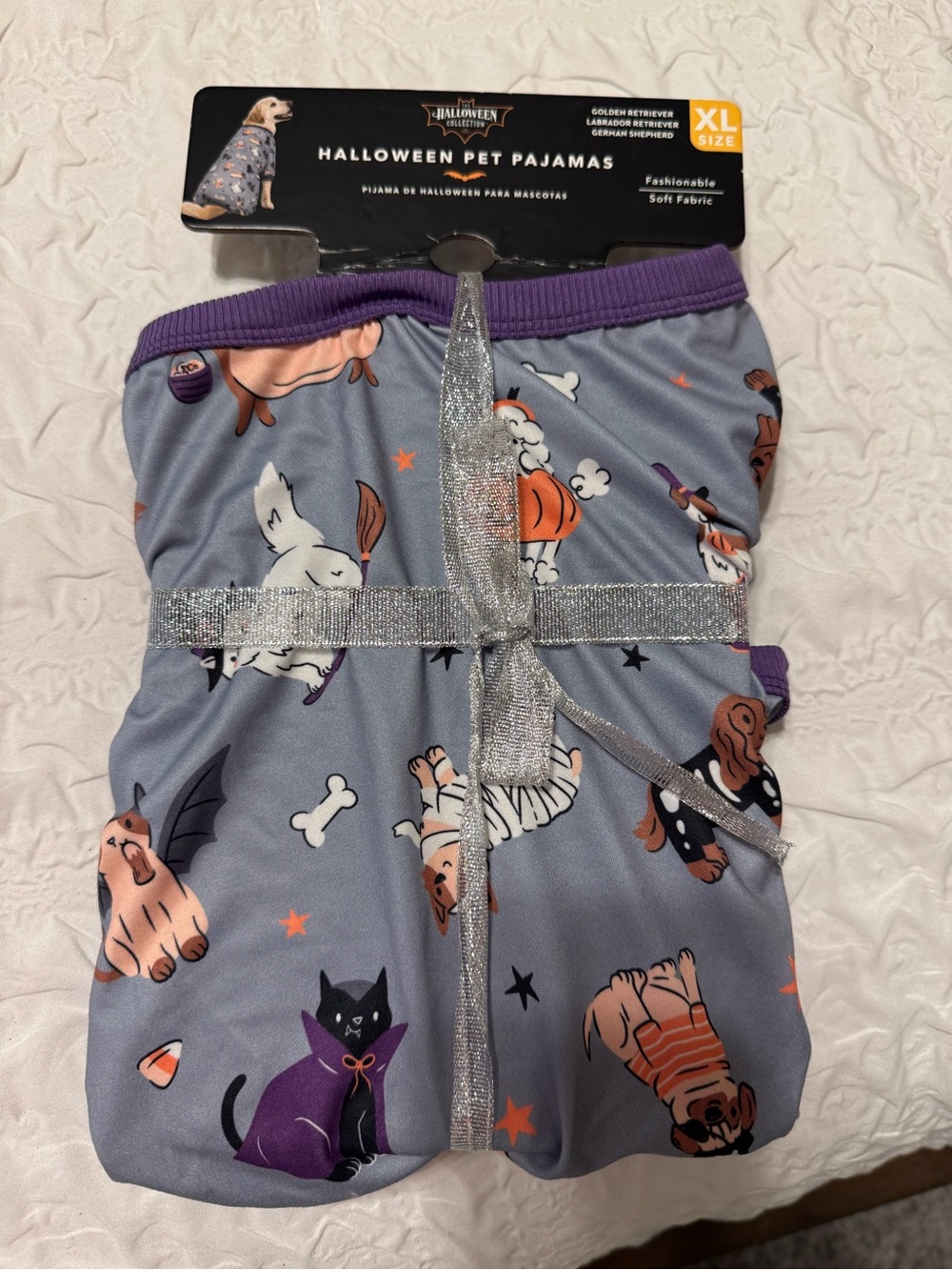 Halloween Dog Pajamas with Purple Trim - Festive Pet Sleepwear